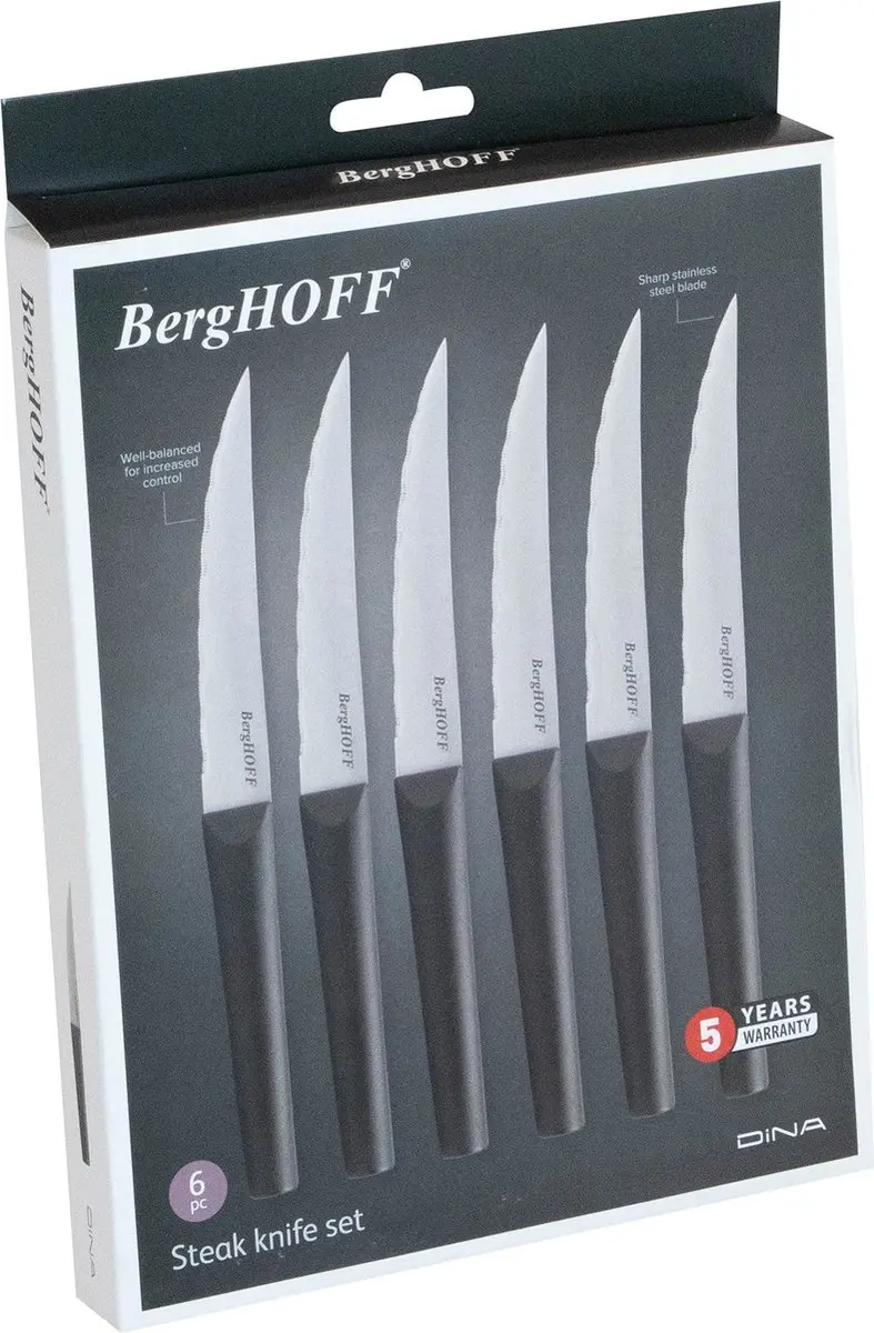 BergHOFF DiNA Matrix Steakmessenset 6-delig - Zwart - afbeelding 4 van 6