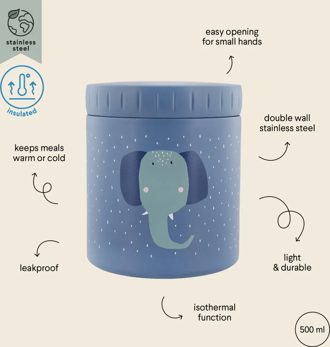 Trixie Mrs. Elephant Thermo Lunchbox 500ml - Blauw