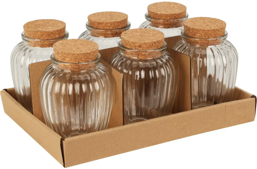 Excellent Houseware Kruidenpotjes 6x - 280ml Glas - Transparant
