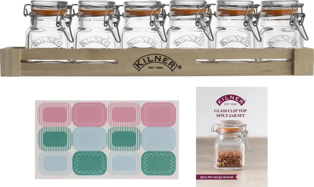 Kilner Houten Kruidenrek 0025.807 - 6 Potjes - 35.5x9x10cm