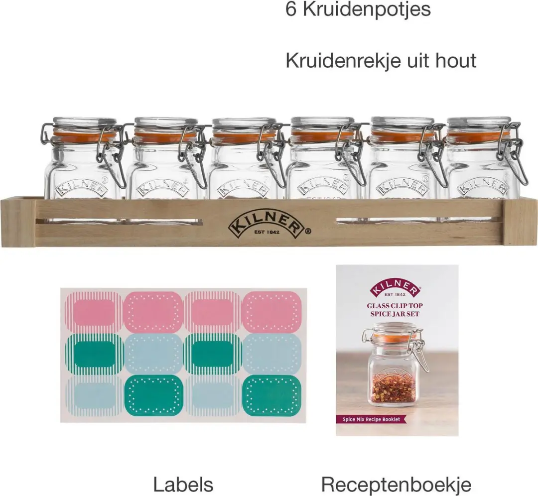 Kilner Houten Kruidenrek 0025.807 - 6 Potjes - 35.5x9x10cm