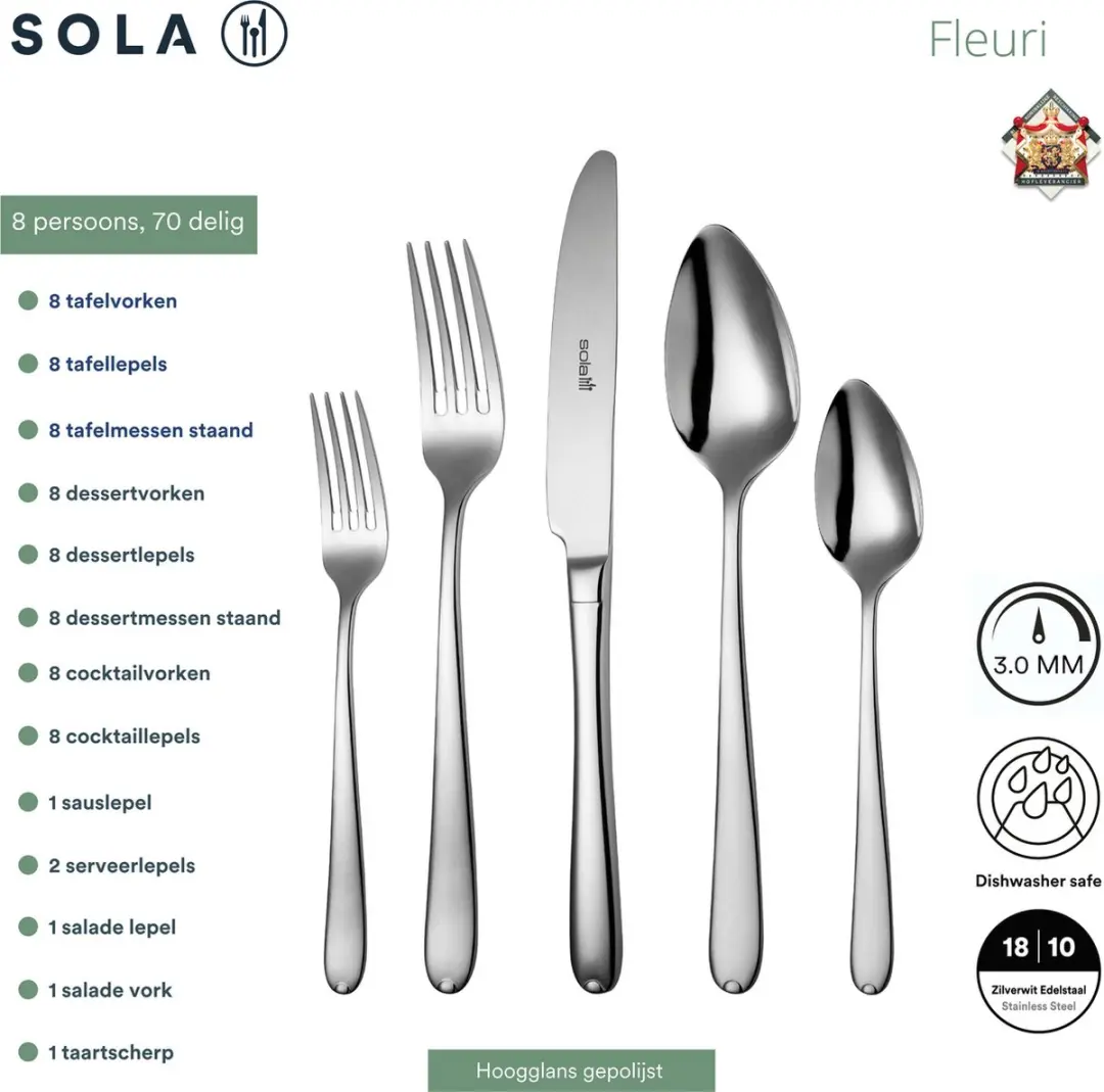 Sola Fleurie Bestekset 70-delig - 12 Personen - Zilverwit