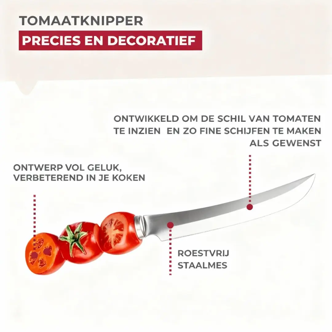 Fackelmann Tomatenmes 11cm - Gekarteld lemmet - Rood