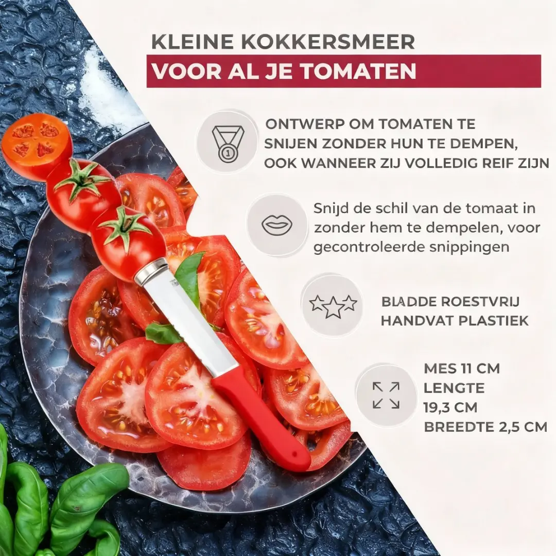 Fackelmann Tomatenmes 11cm - Gekarteld lemmet - Rood