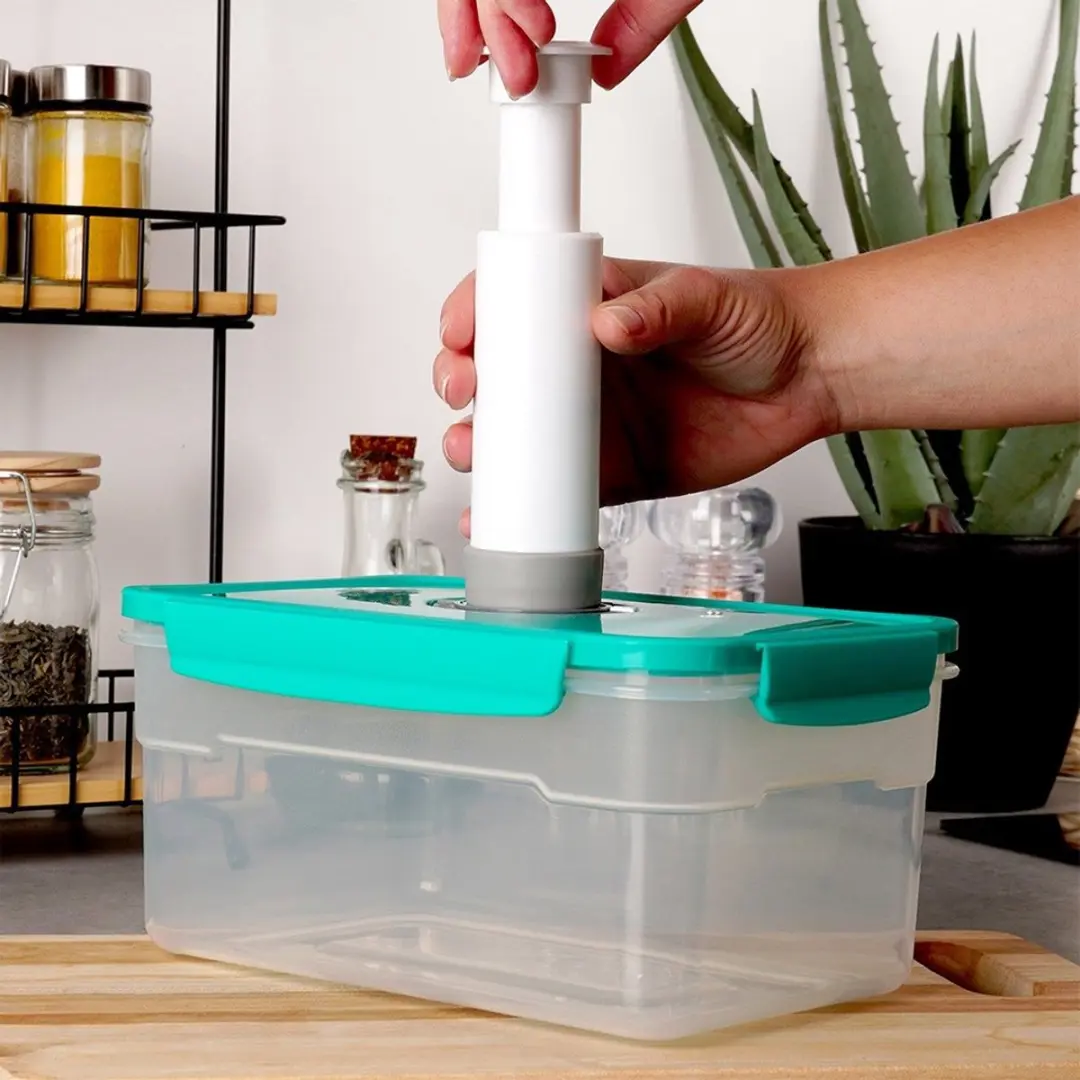 Excellent Houseware Vacuüm Vershoudbakje 2.3L - Transparant/Turquoise - afbeelding 6 van 6