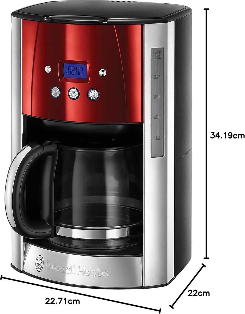 Russell Hobbs Luna Solar Red Filterkoffiezetapparaat 1.8L - 12 Kopjes - afbeelding 6 van 6