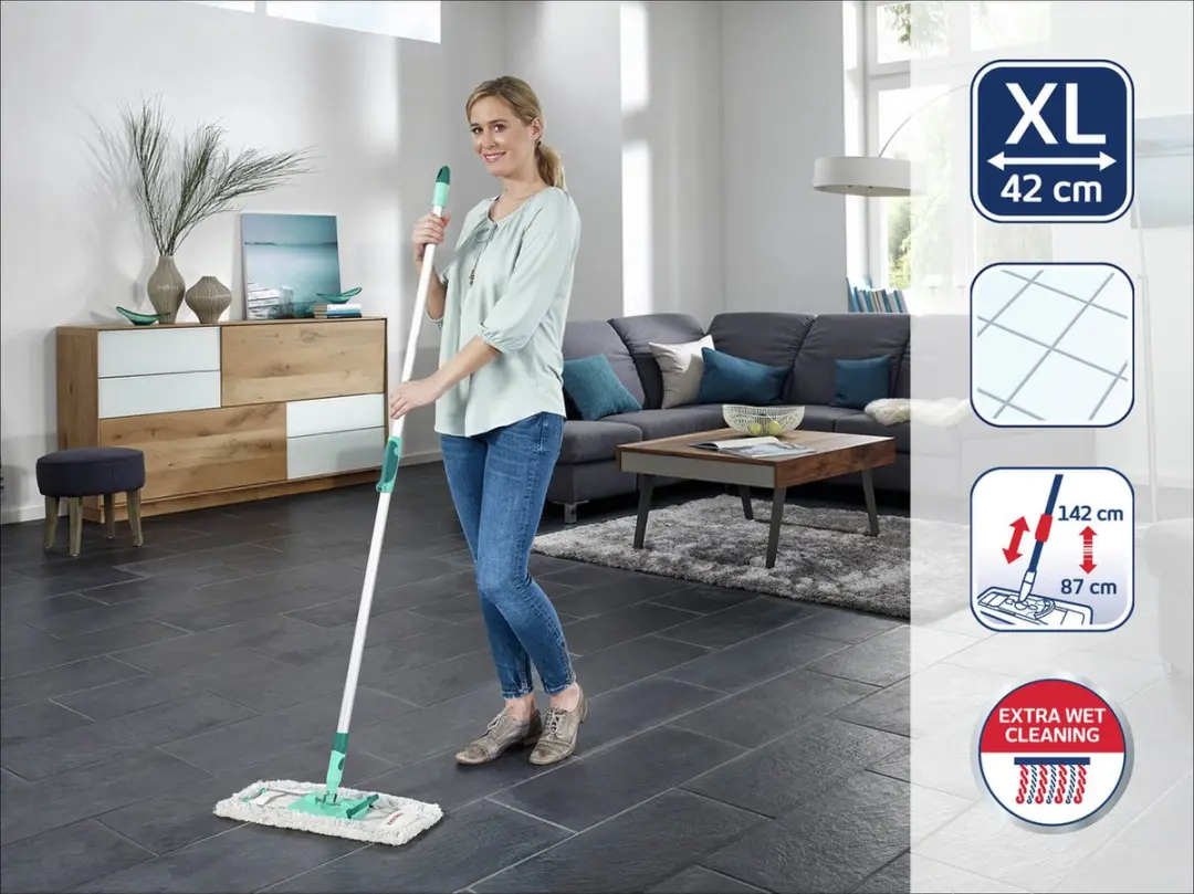 Leifheit Profi Cotton Plus Vloerwisser 42cm - Telescoopsteel 80-140cm - Turquoise/Grijs