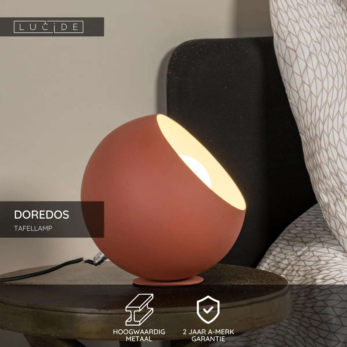 Lucide Doredos Tafellamp Ø20cm - Terracotta