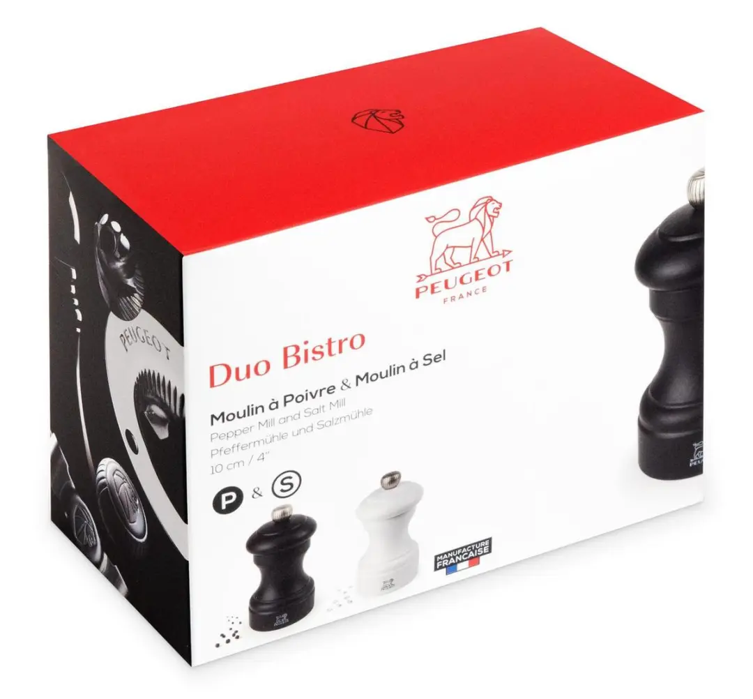 Peugeot Bistro Peper- en Zoutmolen 10cm - Mat Zwart/Wit - Beukenhout