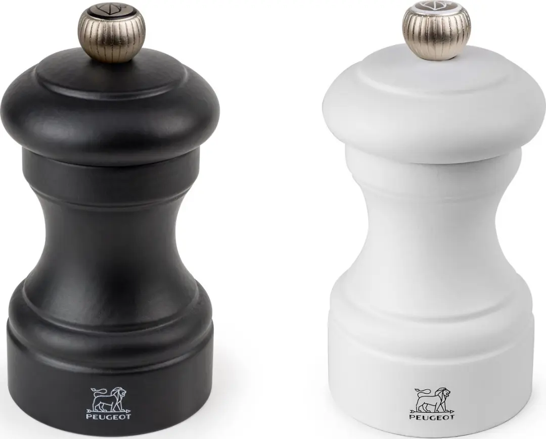 Peugeot Bistro Peper- en Zoutmolen 10cm - Mat Zwart/Wit - Beukenhout