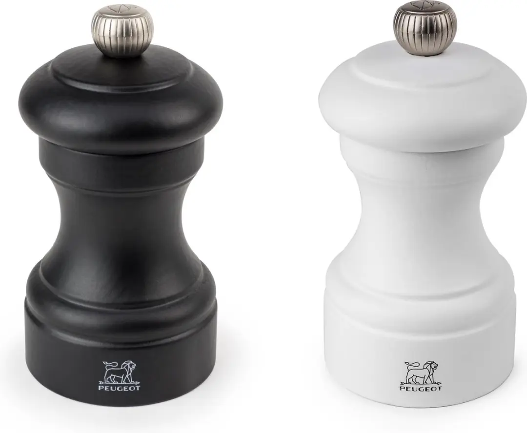 Peugeot Bistro Peper- en Zoutmolen 10cm - Mat Zwart/Wit - Beukenhout