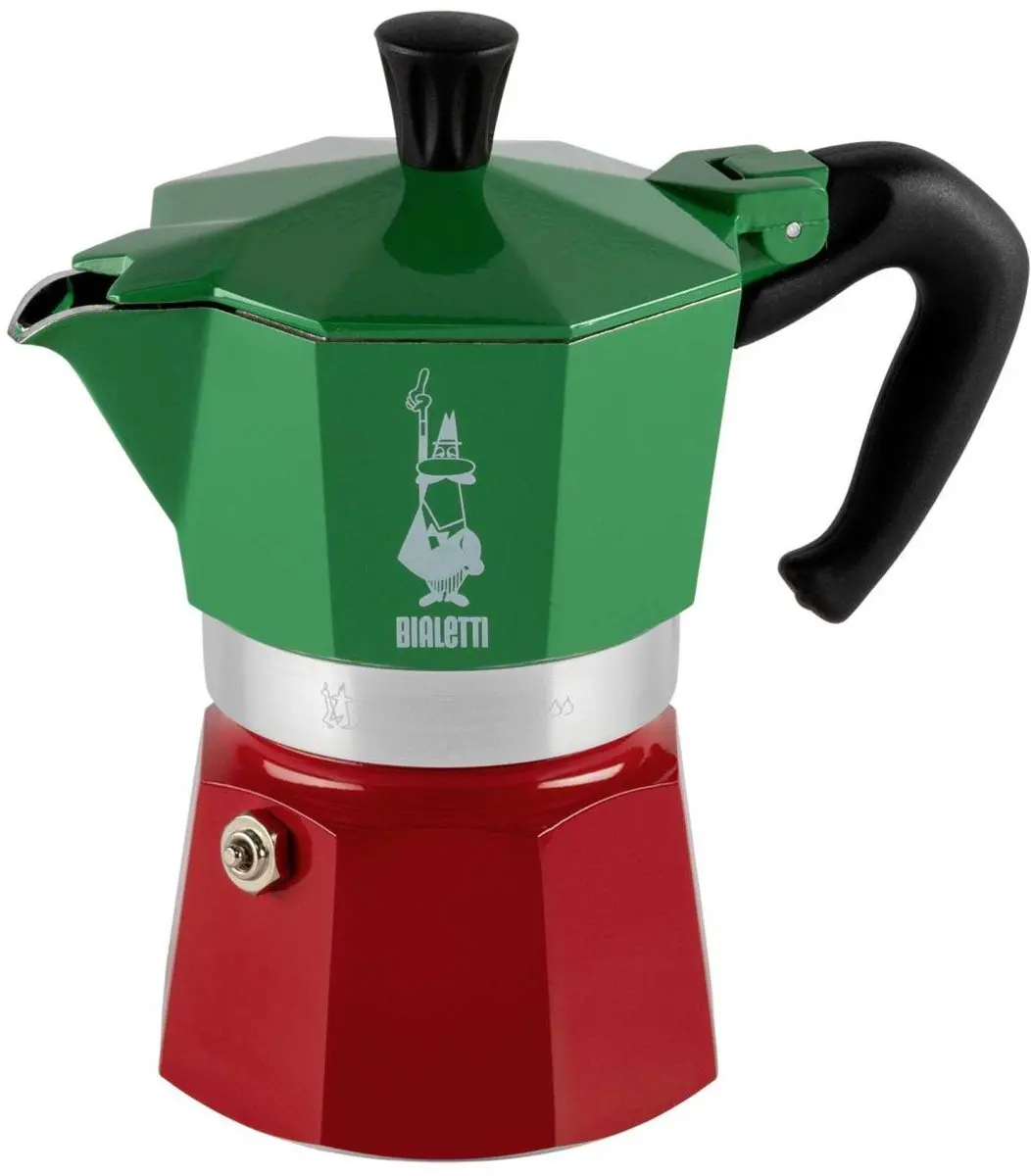 Bialetti Moka Express Italia 3 Kops - Aluminium - Groen/Zwart/Rood