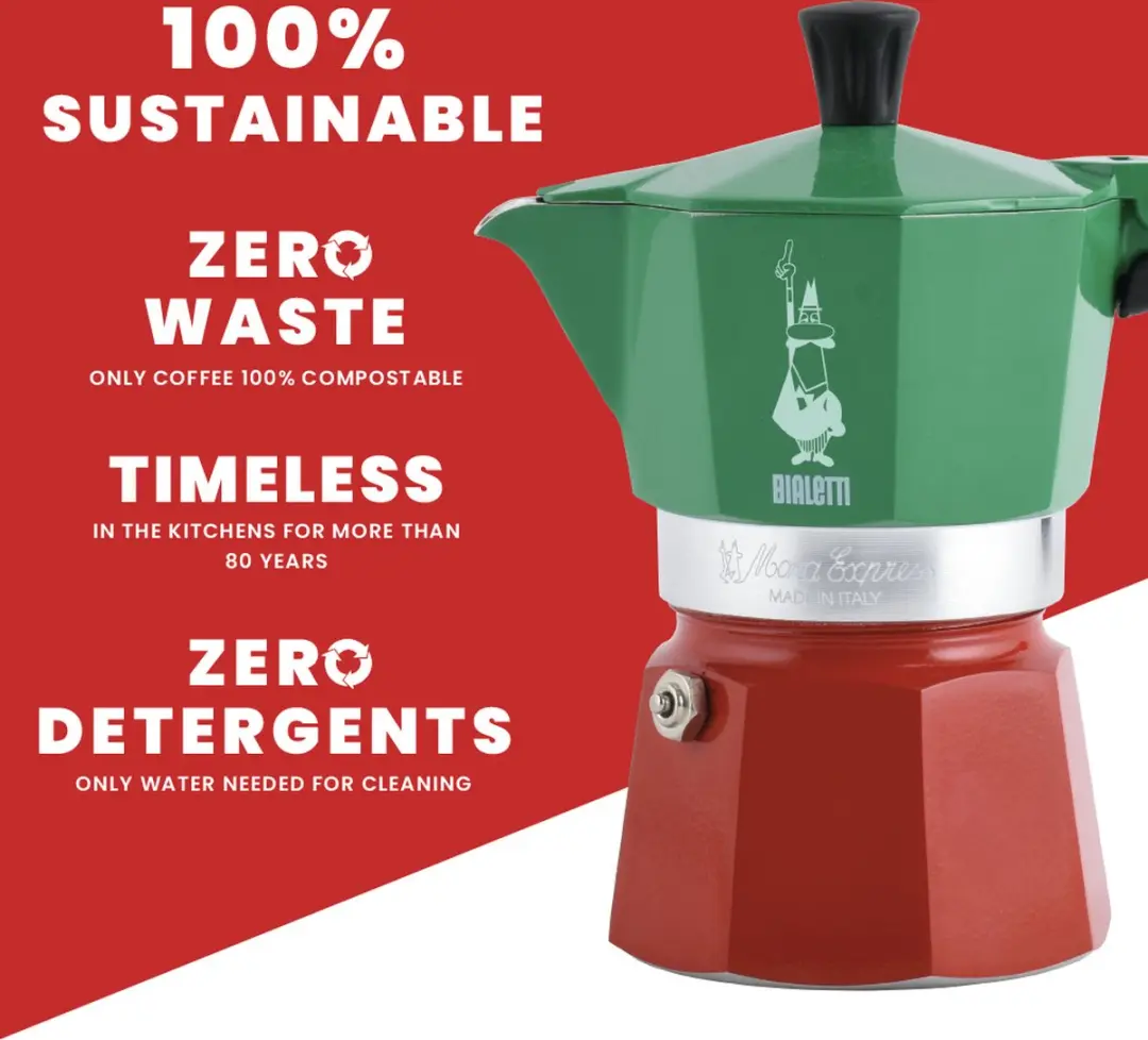 Bialetti Moka Express Italia 3 Kops - Aluminium - Groen/Zwart/Rood