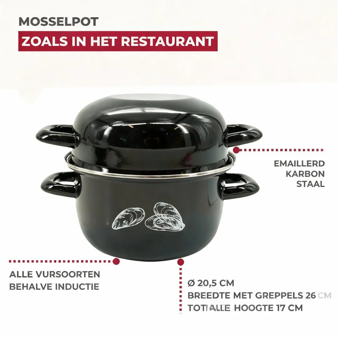 Fackelmann Emaille Mosselpan 66039 - 20,5x26x17,5cm - Zwart