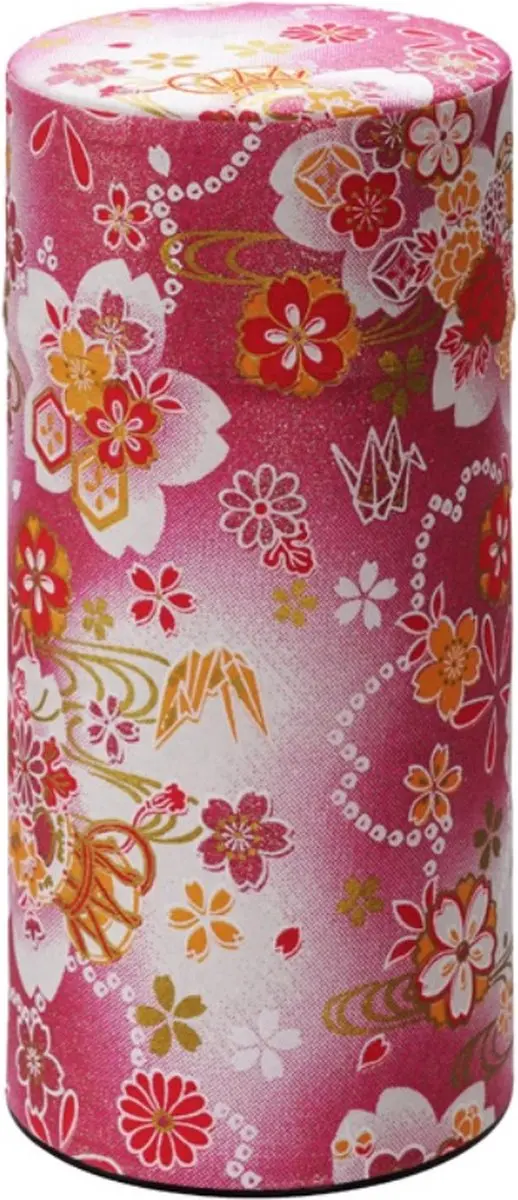 Tokyo Design Studio Roestvrijstalen Theeblik Roze Bloemen 7.4x15.5cm