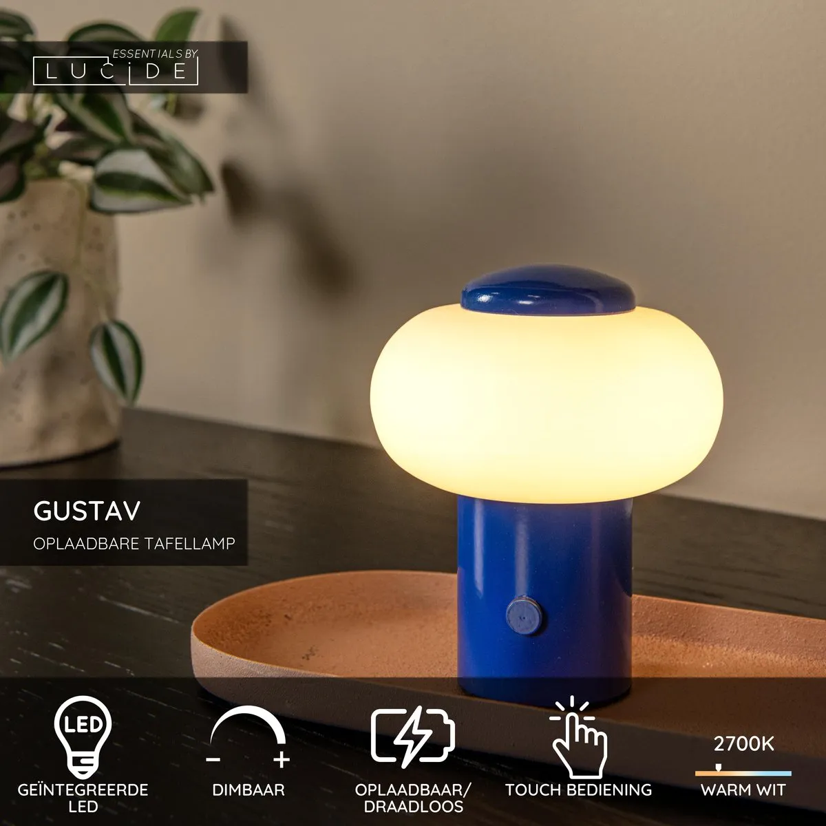 Lucide Gustav Oplaadbare Tafellamp - Blauw