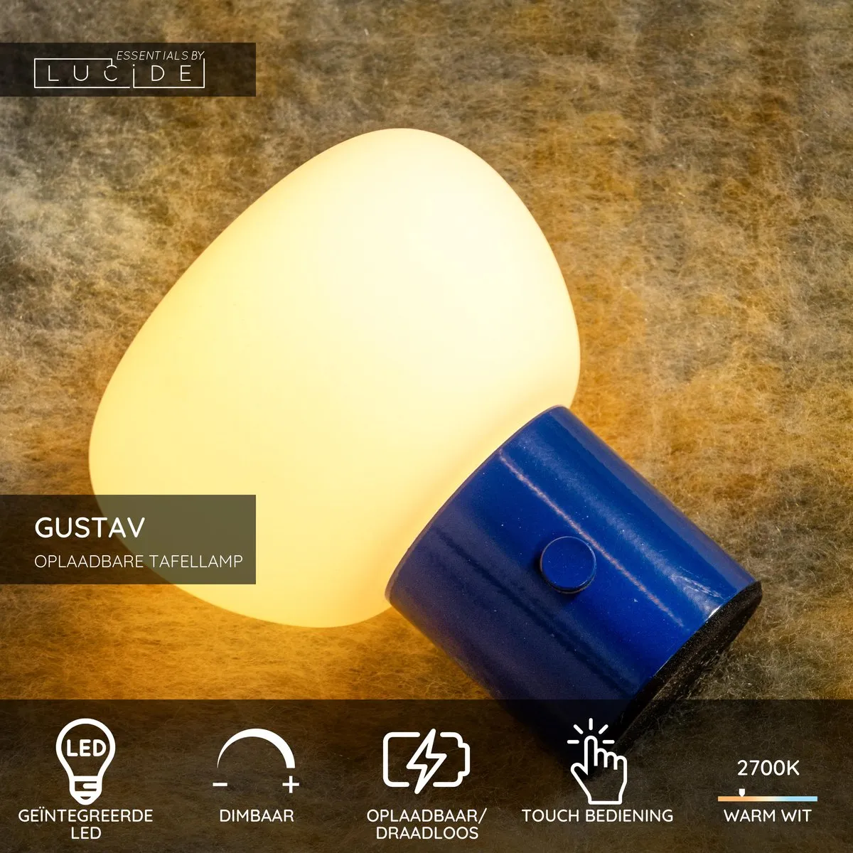 Lucide Gustav Oplaadbare Tafellamp - Blauw