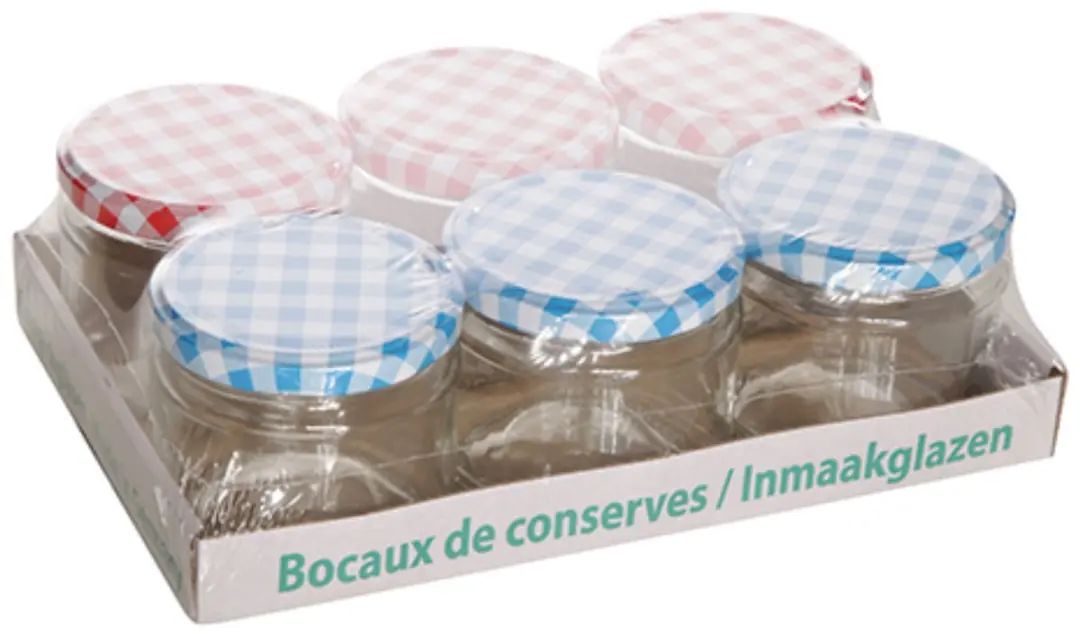 Cosy&Trendy Weckpotten Confituurbokaal Set - 6 Stuks - 230ml - Glas - Rood/Blauw