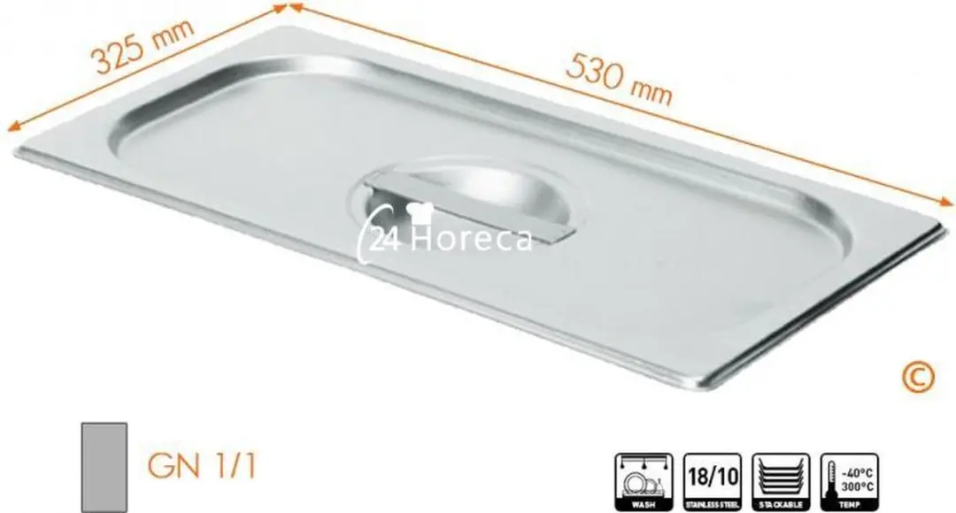 HENDI Deksel GN 530x325mm - Roestvrij Staal