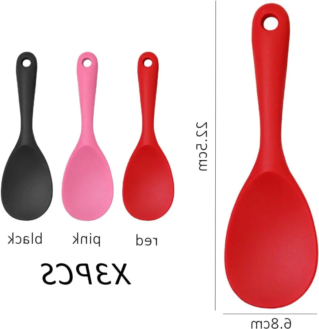 ECTEATOY Foodgrade Silicone Kooklepels Set - 3 Stuks - Zwart/Rood/Rozig - afbeelding 6 van 6