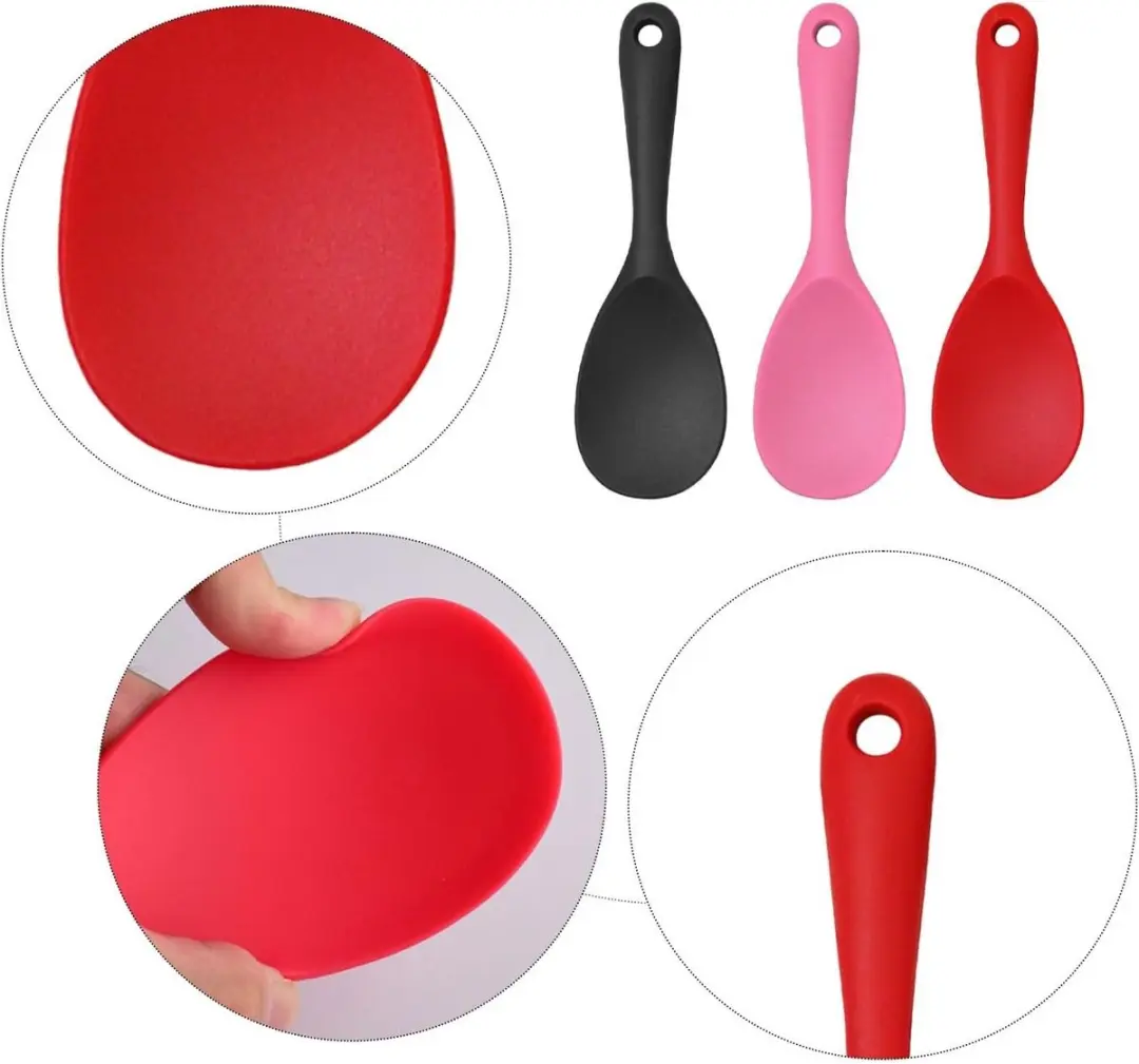 ECTEATOY Foodgrade Silicone Kooklepels Set - 3 Stuks - Zwart/Rood/Rozig