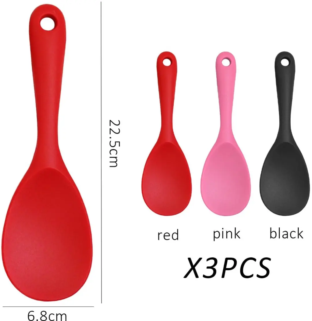 ECTEATOY Foodgrade Silicone Kooklepels Set - 3 Stuks - Zwart/Rood/Rozig