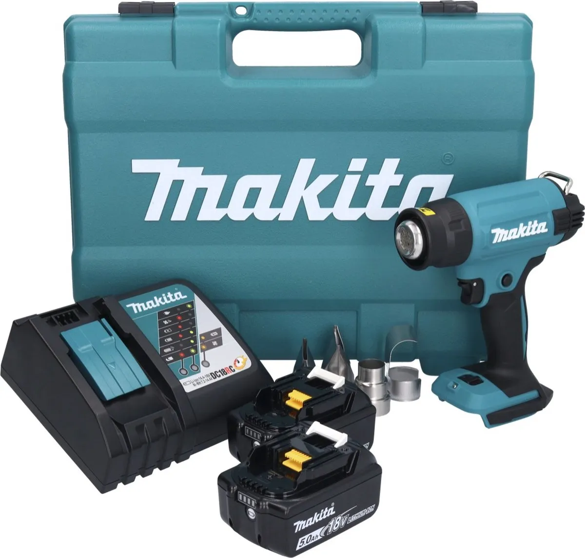 Makita DHG 181 RTK Snoerloos Heteluchtpistool 18V - 2x 5.0Ah Accu + Lader + Koffer