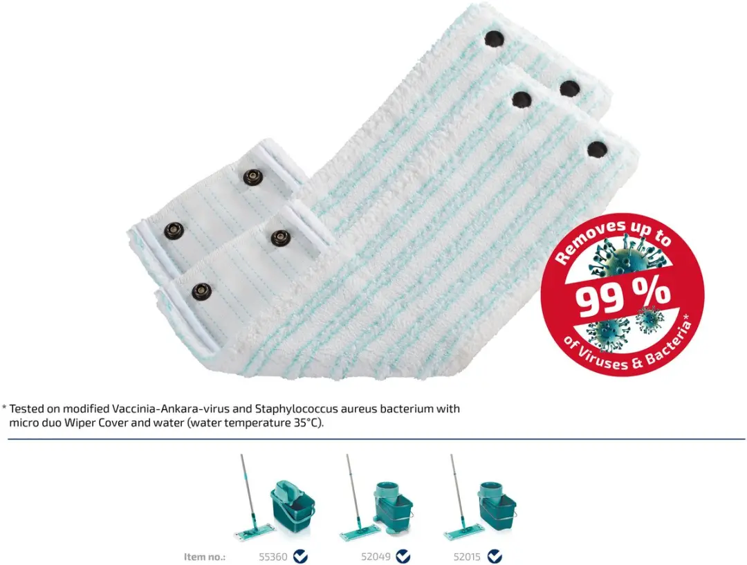 Leifheit Clean Twist XL Vloerwisserdoek Micro Duo 42cm - 2 Stuks - Wit/Turkoois - afbeelding 6 van 6