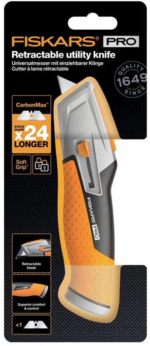 Fiskars CarbonMax Universeel Mes - Inklapbaar - Roestvrij Staal