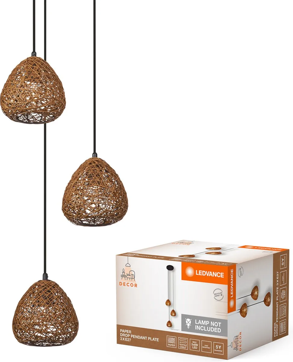 LEDVANCE Decor Paper Drop Hanglamp - 3XE27 - Beige