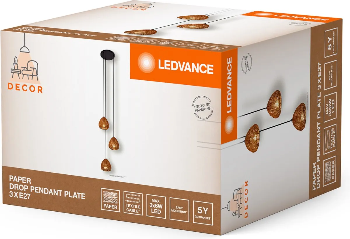 LEDVANCE Decor Paper Drop Hanglamp - 3XE27 - Beige