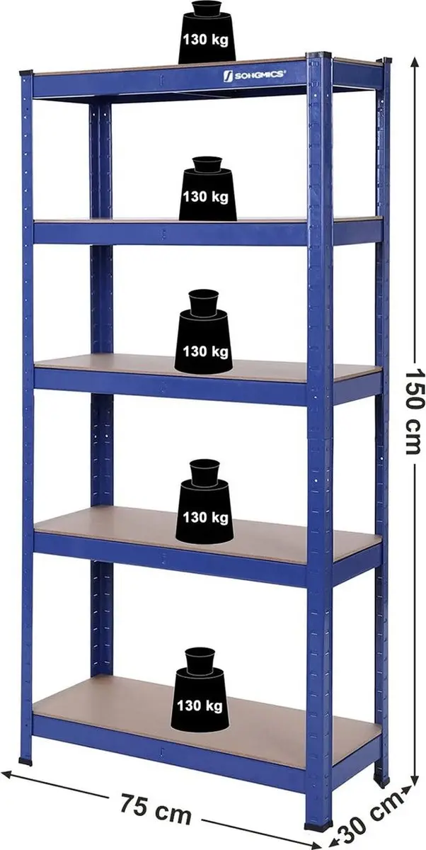 Songmics Opbergrek Blauw 150cm - 2 Stuks - 5 Vakken