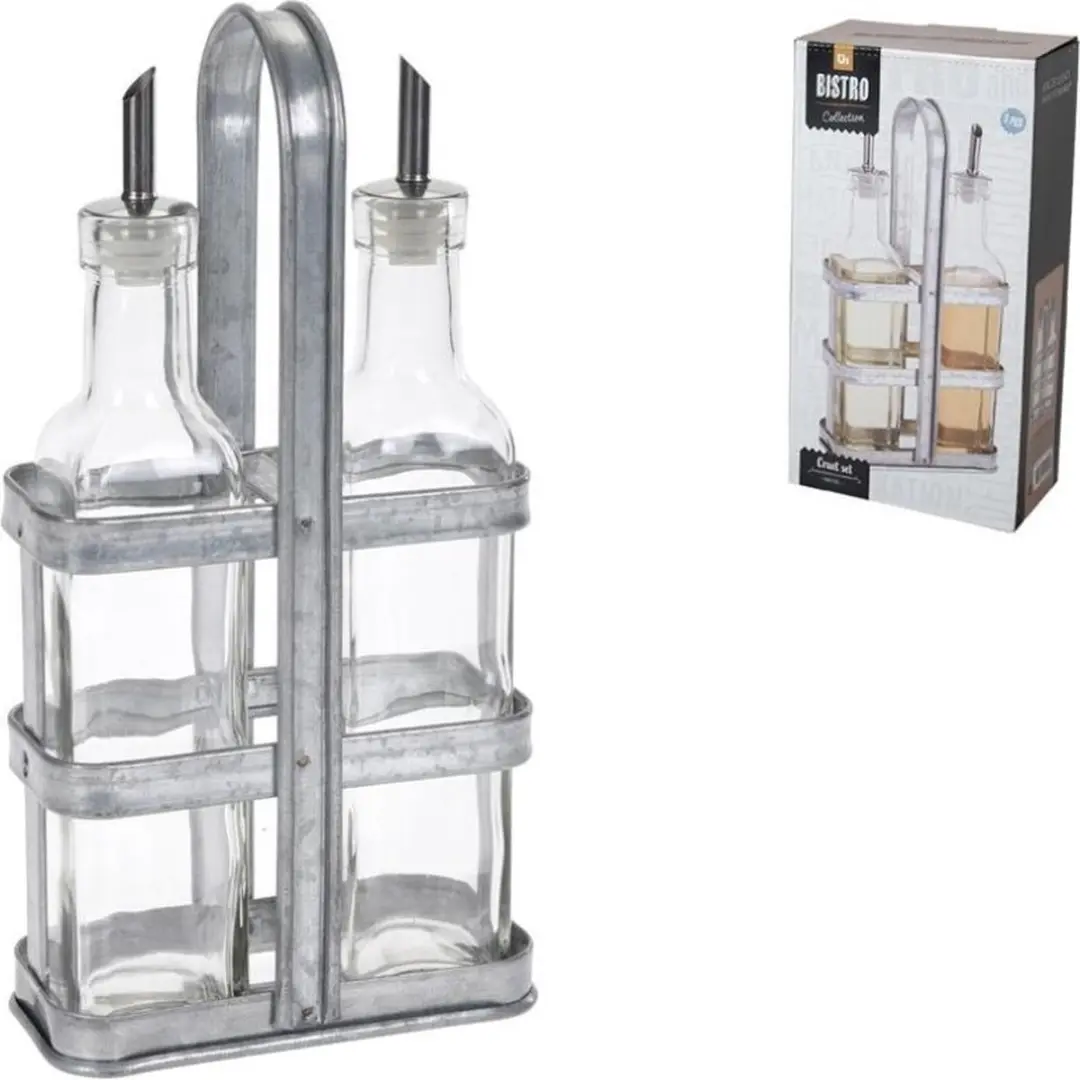 Excellent Houseware Olie- en Azijnset RVS/Glas - 2x 500ml - Grijs - afbeelding 3 van 6
