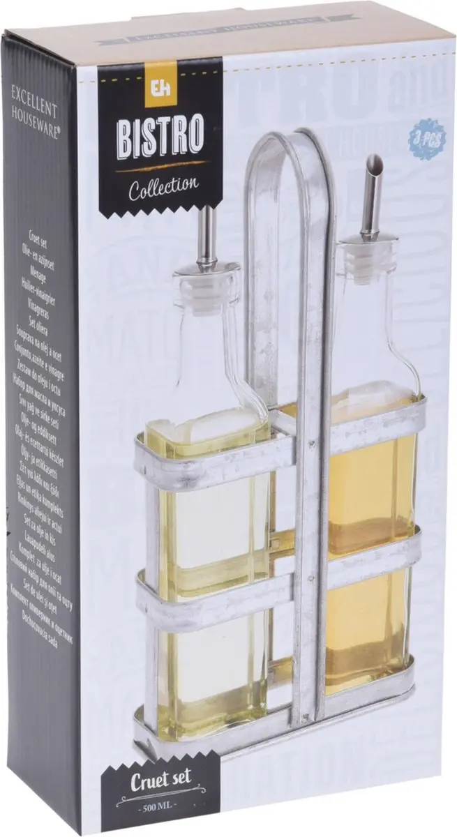 Excellent Houseware Olie- en Azijnset RVS/Glas - 2x 500ml - Grijs - afbeelding 2 van 6