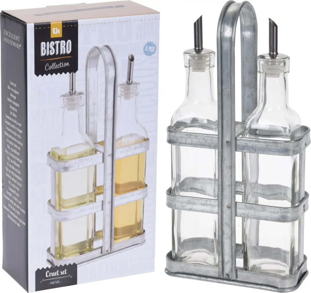 Excellent Houseware Olie- en Azijnset RVS/Glas - 2x 500ml - Grijs - afbeelding 5 van 6