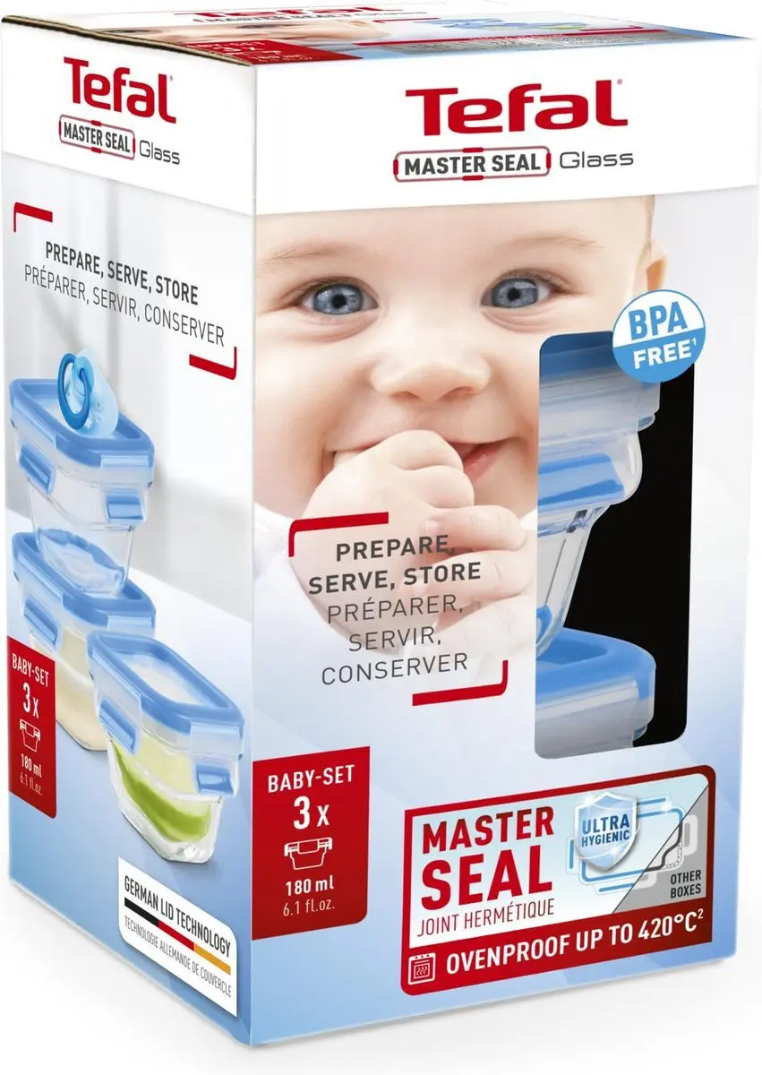 Tefal MasterSeal Glass N1050710 Babyset - 3x180ml - Blauw - afbeelding 5 van 6