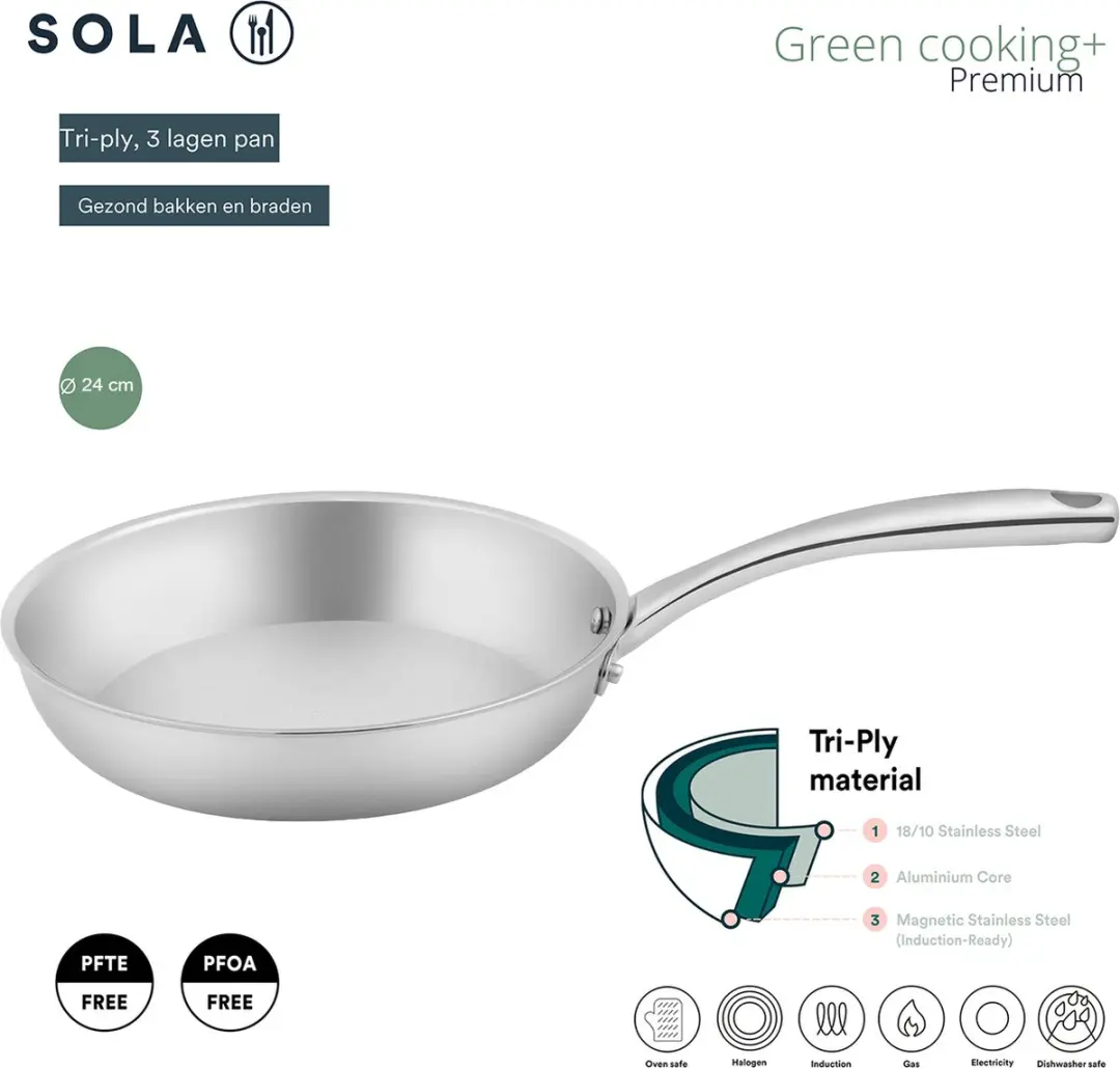 Sola Green Cooking Koekenpan 24cm - Zilver