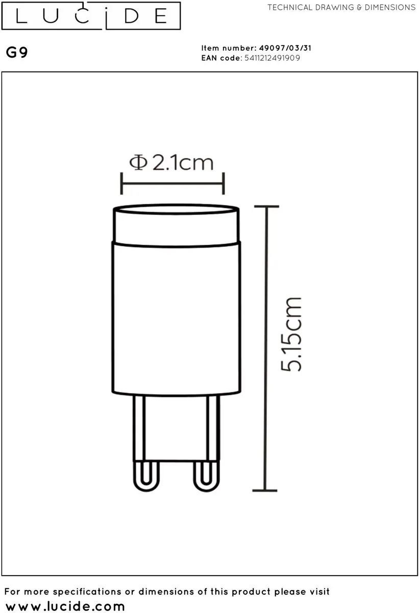 Lucide G9 LED Lamp 3W 2700K - Ø2,1cm
