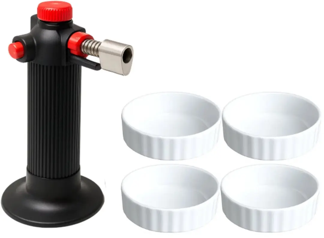 Cookinglife Crème Brûlée Set - Brander + 4 Schaaltjes ø12cm - Wit