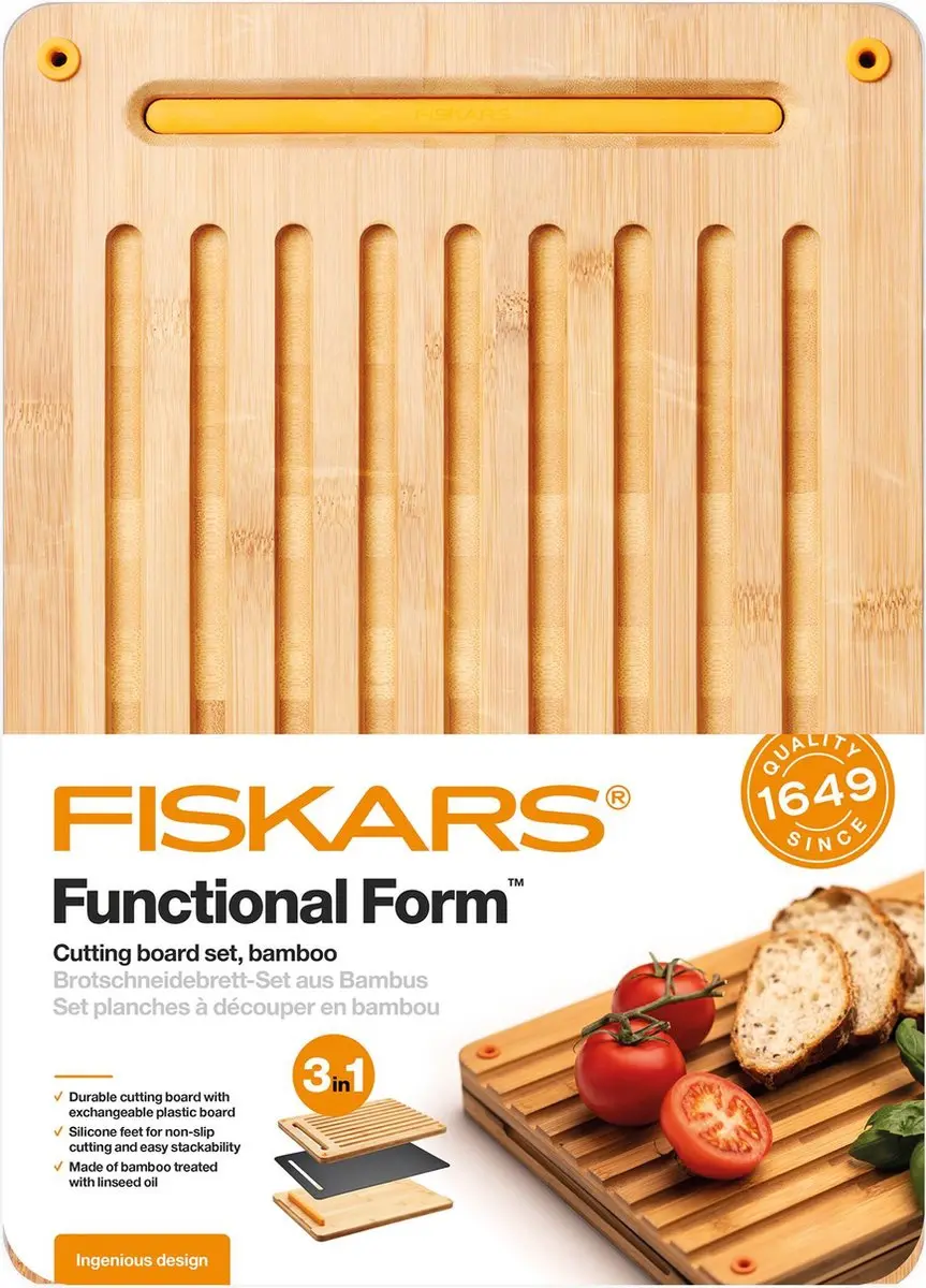 Fiskars Bamboo Snijplankenset 3-delig - Hout/Zwart - afbeelding 6 van 6