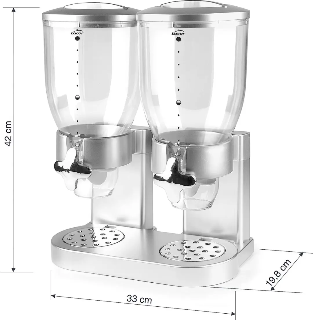 Lacor 62597 Ontbijtgranen Dispenser - 2x3,5L Transparant/Zilver