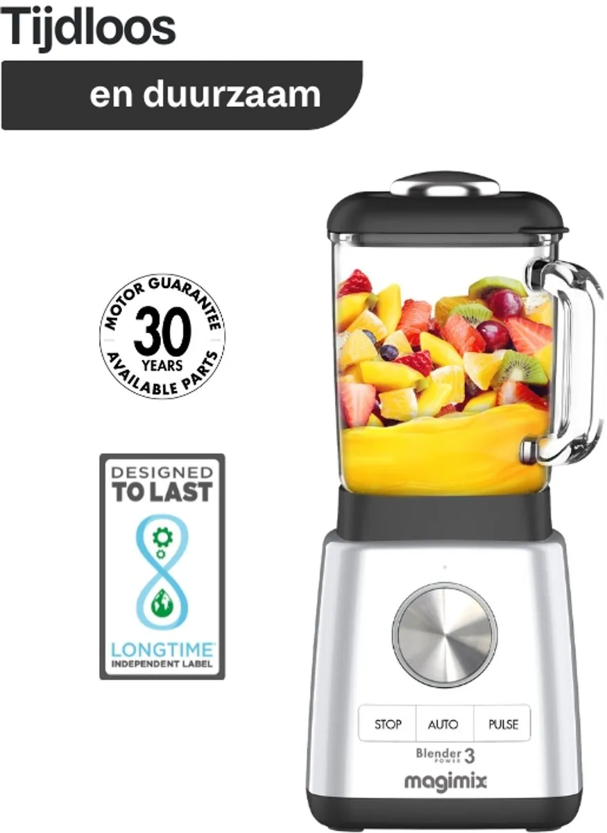 Magimix Blender Power 3 - 1000W - 1,2L + Mini Kom - Mat Chroom