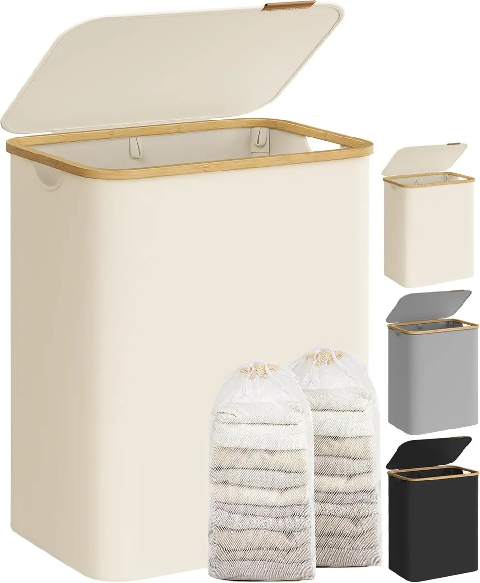 Songmics LCB513W01 Wasmand met deksel 130L