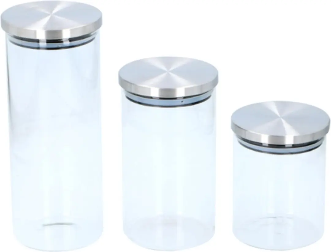 Alpina Opbergpotten 3 Stuks - 650/950/1400ml RVS/Glas