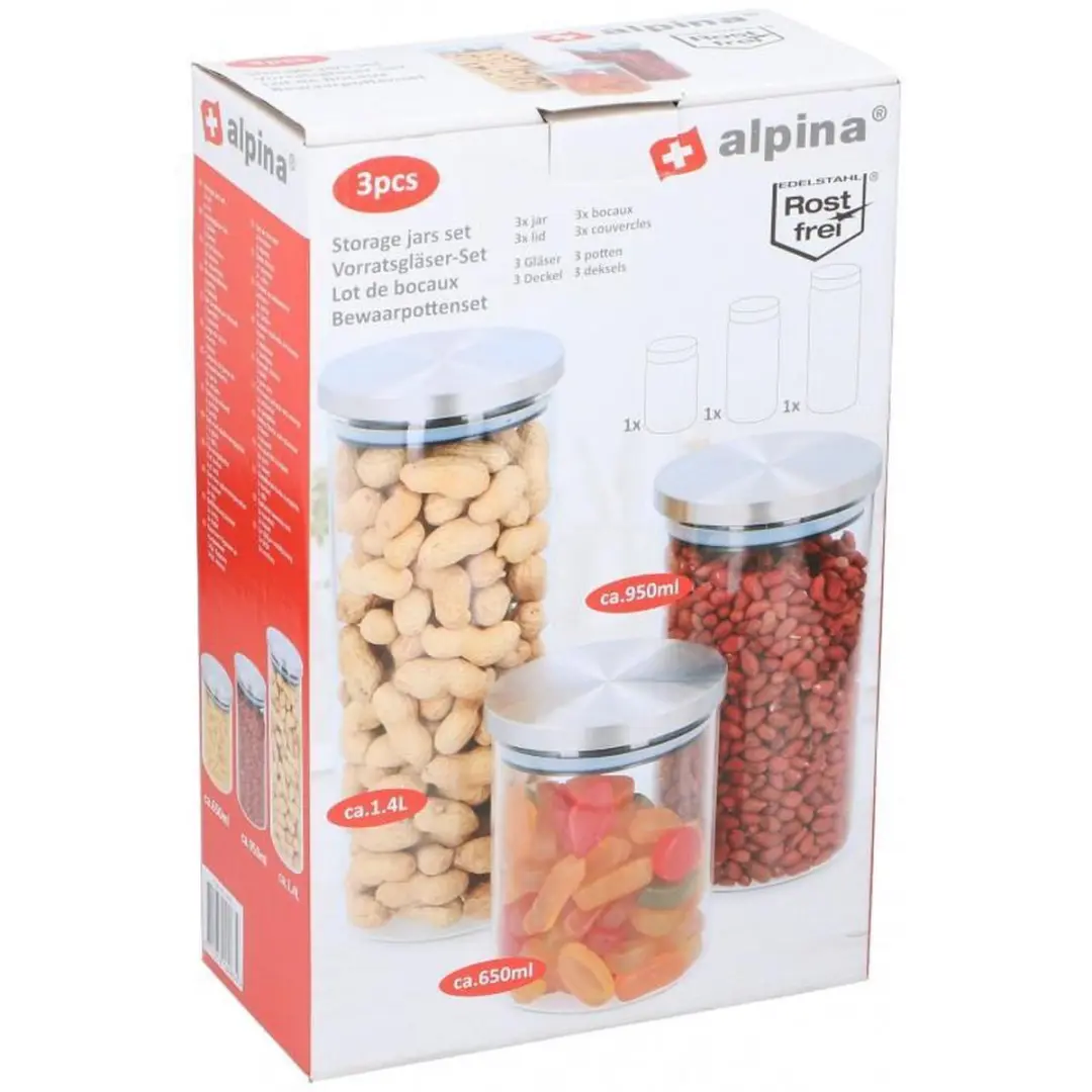 Alpina Opbergpotten 3 Stuks - 650/950/1400ml RVS/Glas