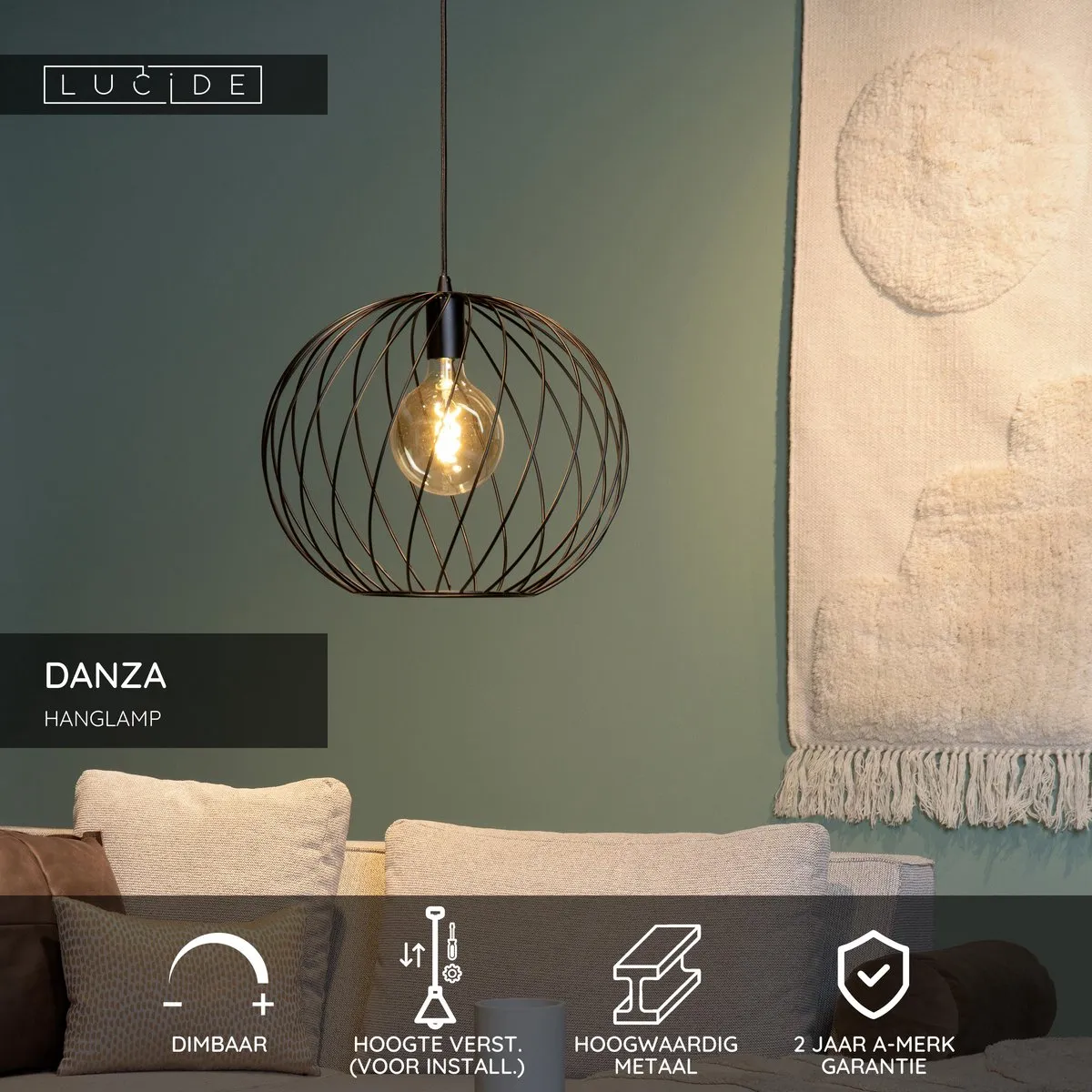 Lucide Danza Hanglamp Ø40cm - 1xE27 - Zwart