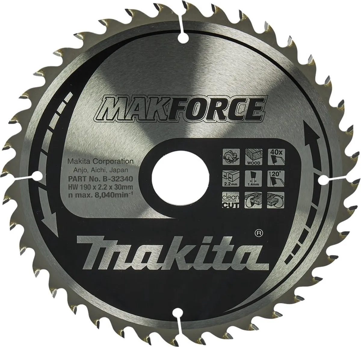 Makita B-32340 Cirkelzaagblad Hout - Ø190mm 40T