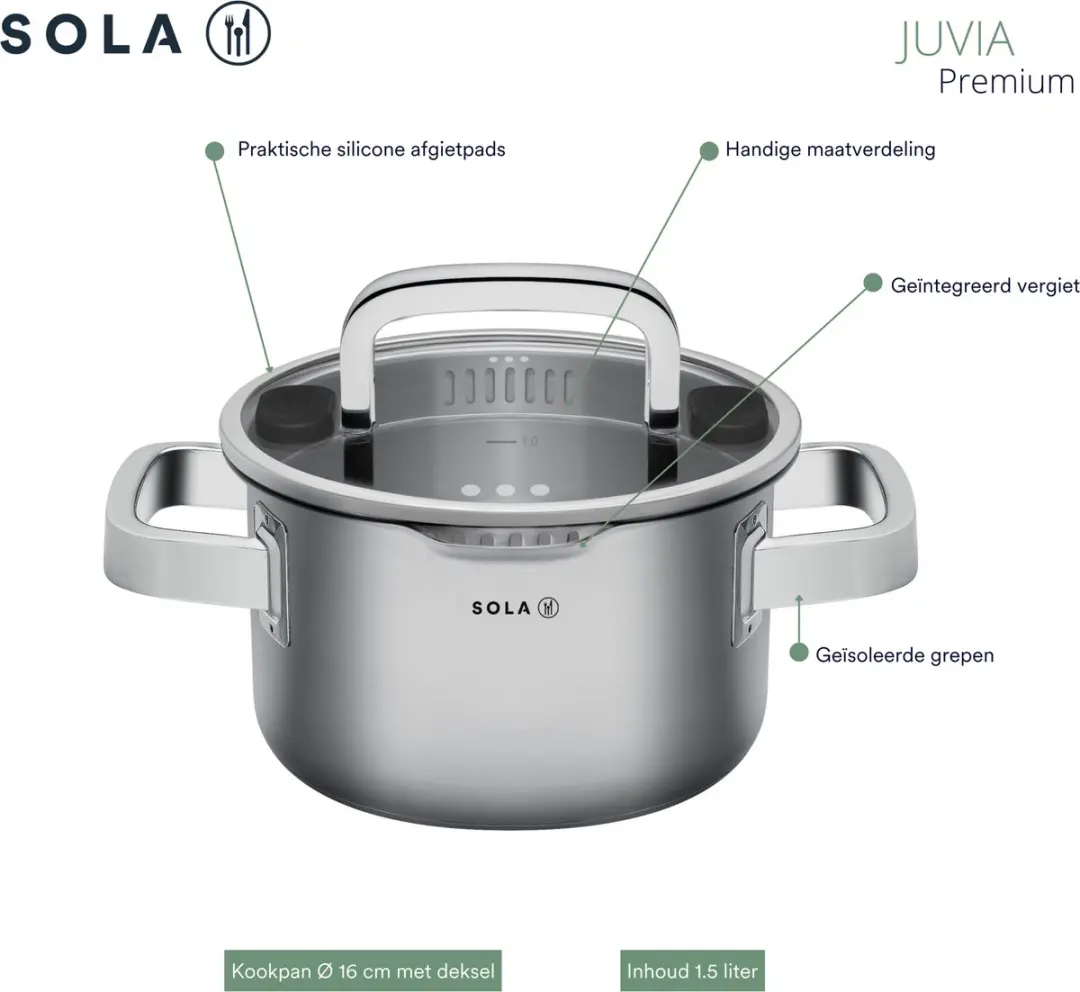 Sola Juvia RVS Pannen 4-delig 13JUVI 004 - Zilver