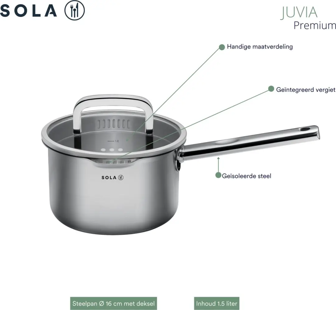 Sola Juvia RVS Pannen 4-delig 13JUVI 004 - Zilver