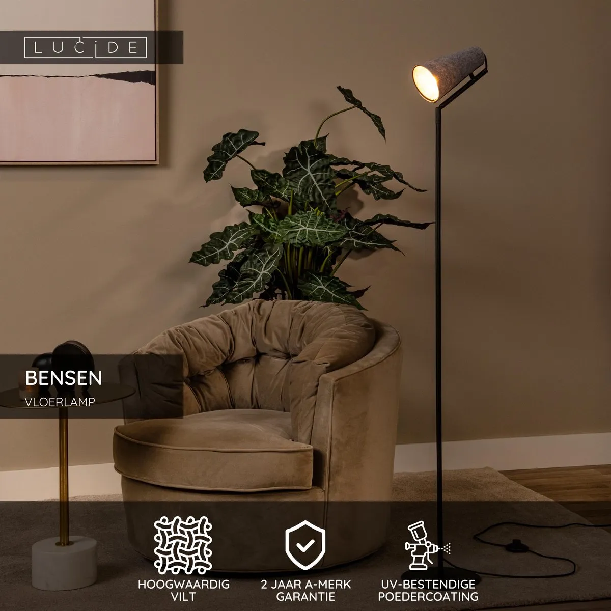Lucide Bensen Vloerlamp E14 - Grijs
